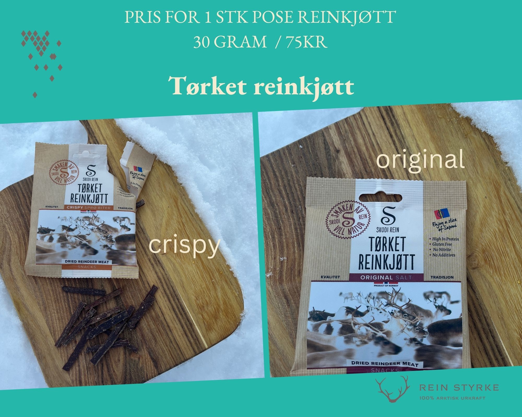 to poser med tørket reinkjøtt crispy og original